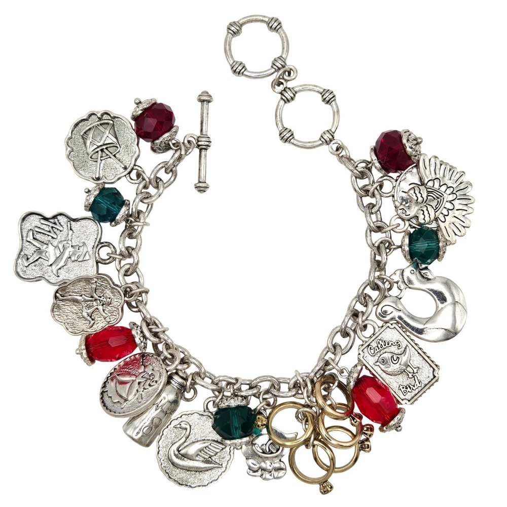 Premier Designs 12 Days‎ of Christmas Charm Bracelet Silver Tone Crystal Holiday